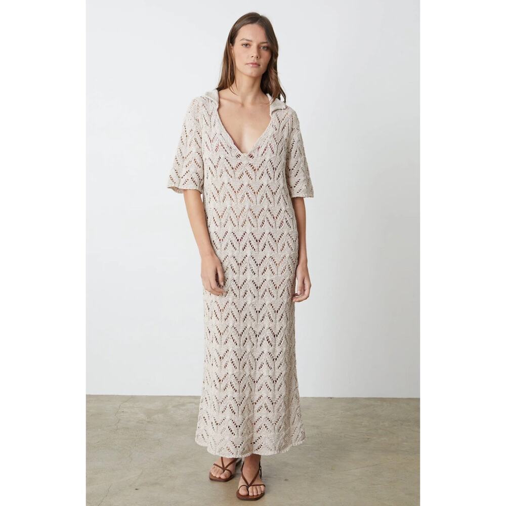 New Velvet by Graham & Spencer Jacqueline Crochet Maxi Dress in Putty Size S